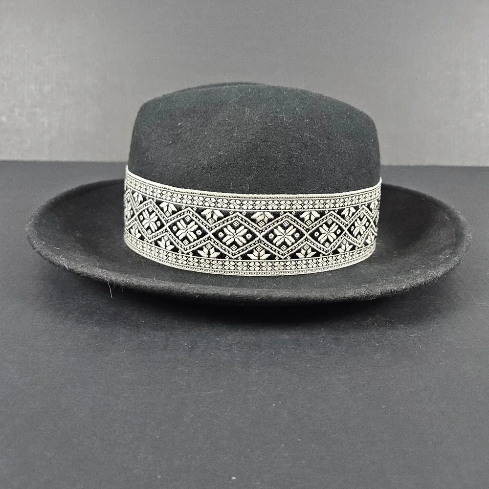 Gypsy Warrior Black Wool Fedora Hat Embellished Band Feather Detail‎ One Size